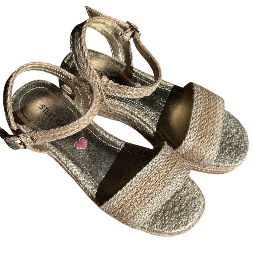Steve Madden JCLEO-M Girls Gold Espadrille Platform Sandals‎ Size 2